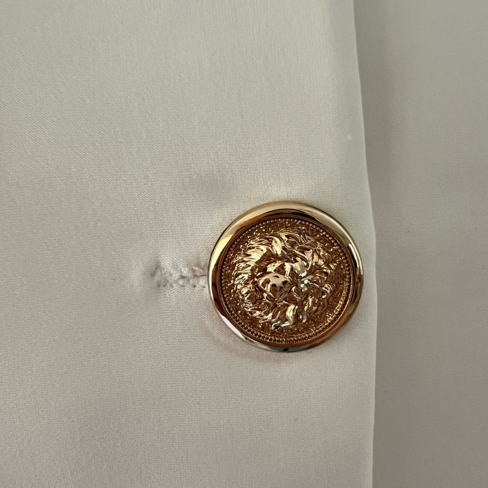 1188 • Scuba Stretch White Collarless Gold Button Lady Jacket Blazer Top - Picture 3 of 4